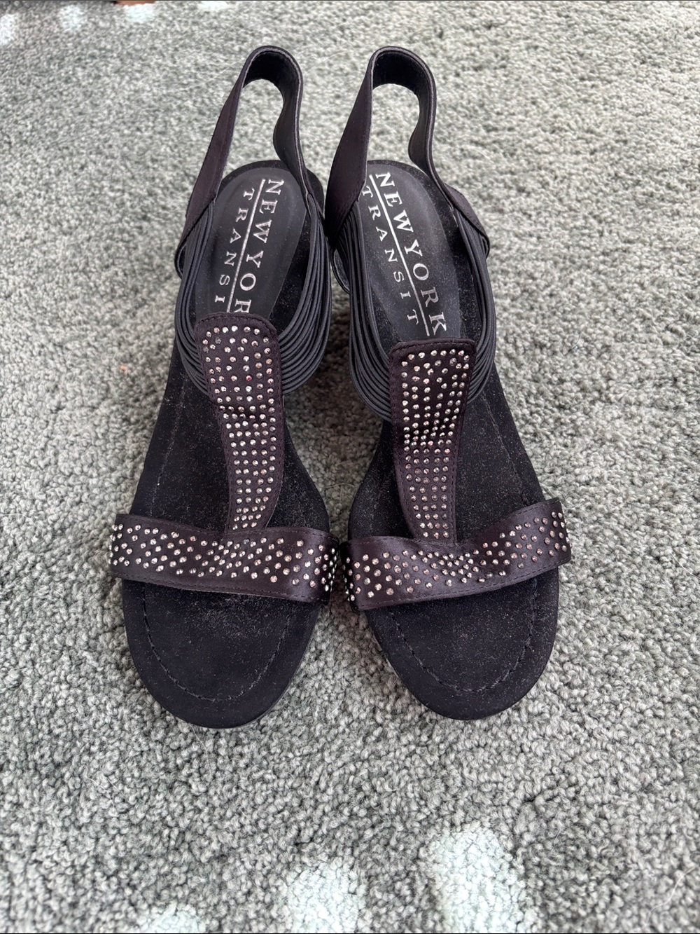 NWOT New York Transit Black Studded Slingback Sandals